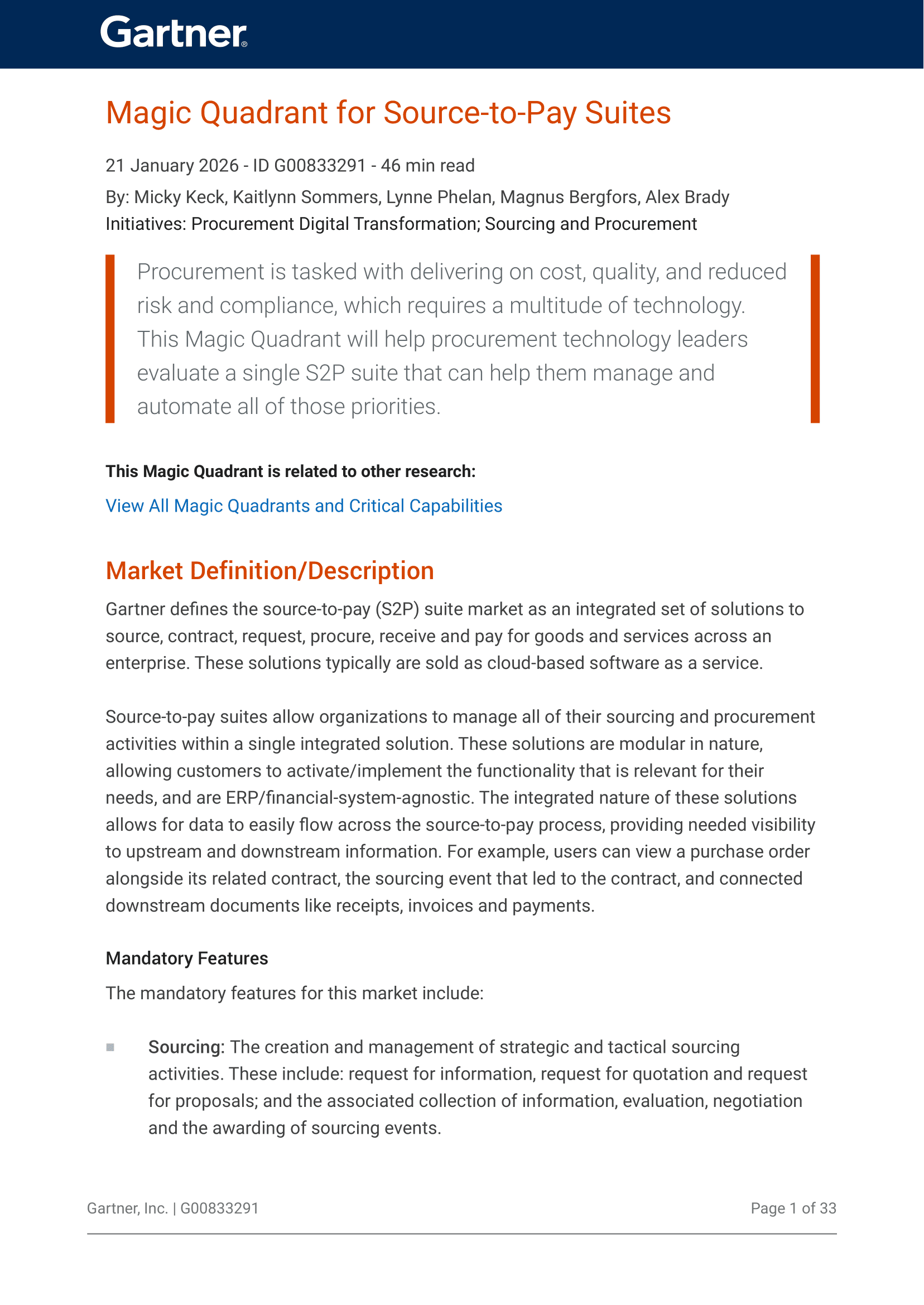 2026 Gartner® Magic Quadrant™ for Source-to-Pay Suites: Coupa Named a Leader Three Years Running