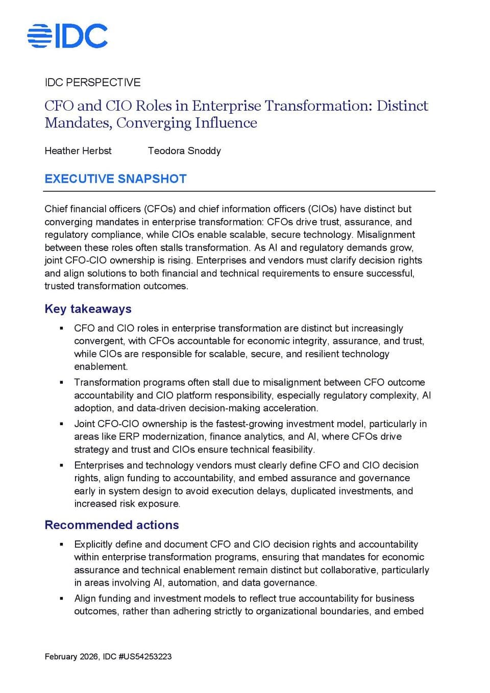 CFO and CIO Roles in Enterprise Transformation: Distinct Mandates, Converging Influence
